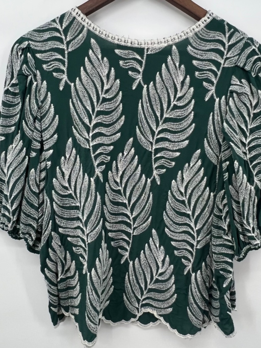 Solitaire Women Sz L Embroidered Puff Sleeve Blouse Rayon Cottage Boho Whimsy - Picture 5 of 10